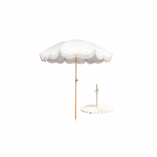 White Fringe Umbrella with Base